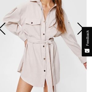 Nastygal Long sleeve corduroy dress in blush